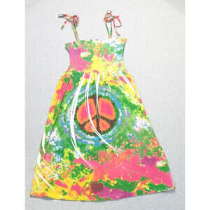 Tiki Palm Mini Dress Womens Size S Tie Dye Cover Up Peace Sign Beach Vacation
